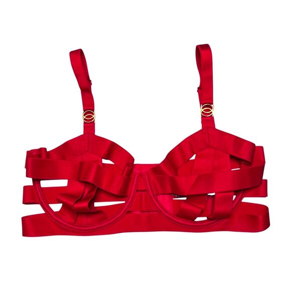 Victoria's Secret Unlined Balconette Strappy Caged Bra Lipstick Red Size 36DDD